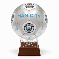 Manchester City silver signature football urn on timber stand