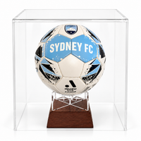 Sydney FC football urn on timber and perspex stand in perspex display case
