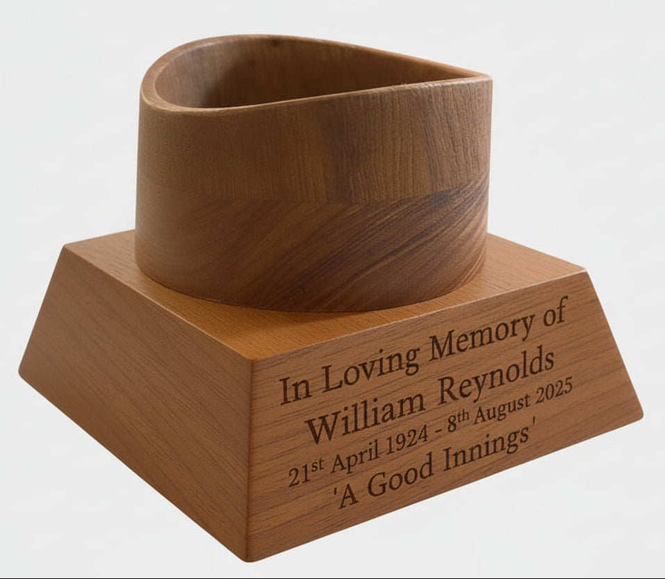 Handcrafted Timber Stand for Football Urn with example engraving