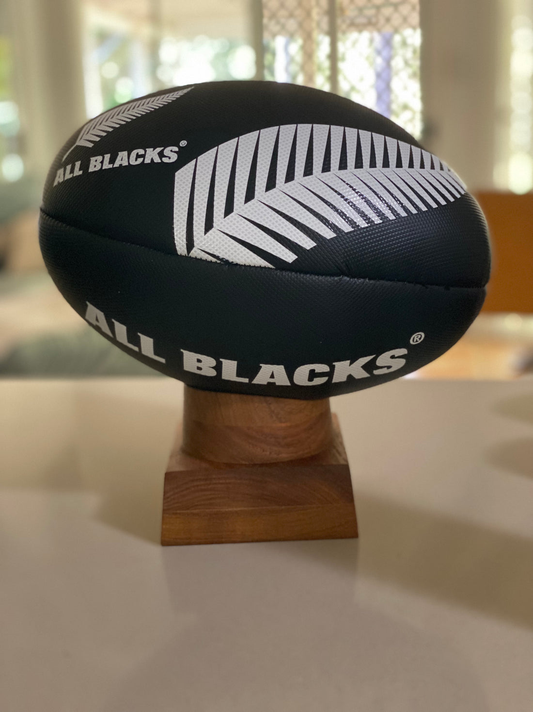 All Blacks Football Urn for Ashes with personalised timber display stand