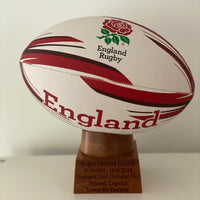 England Rugby Football Urn for Ashes with personalised timber display stand