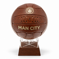Manchester City Vintage Leather football urn on timber stand 