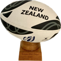 New Zealand Rugby Football Urn for Ashes with personalised timber display stand