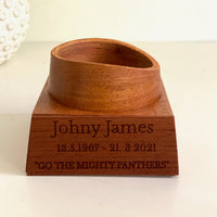Football Urn for Ashes with personalised timber display stand