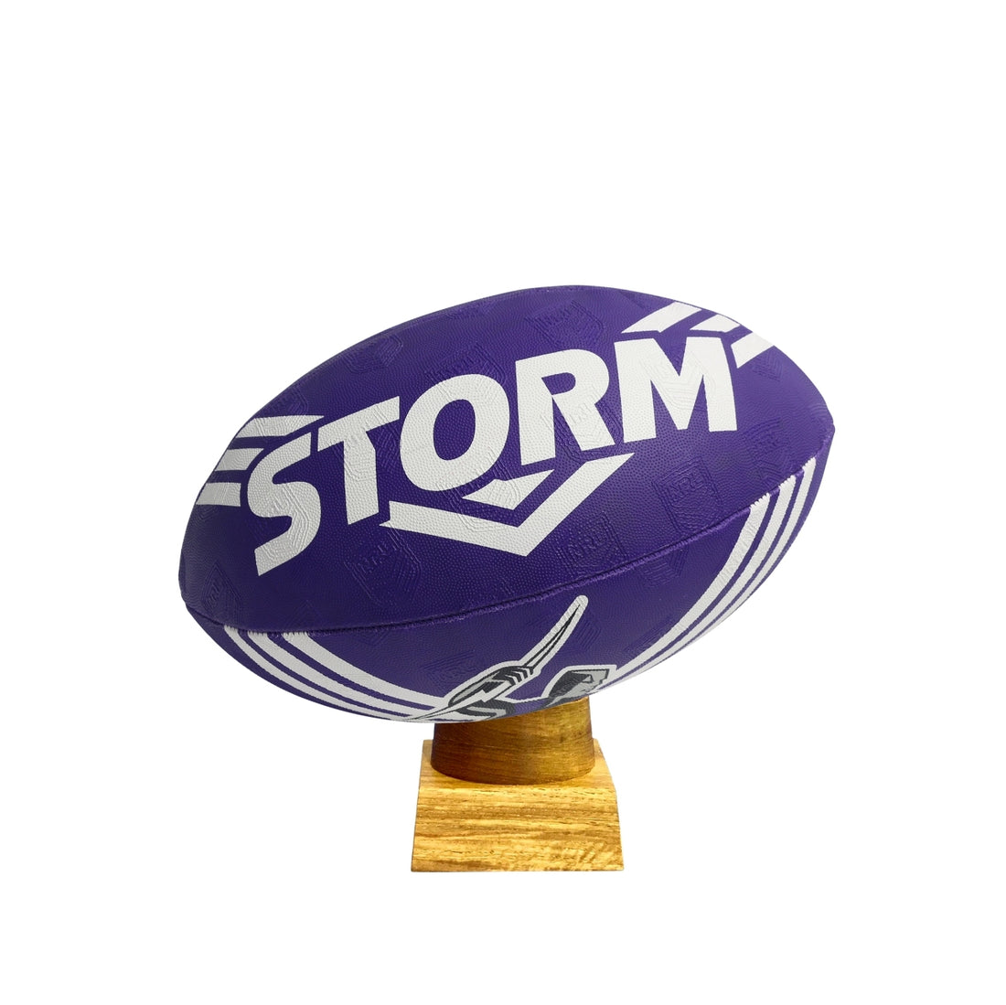 Melbourne Storm Football Urn for Ashes with personalised timber display stand