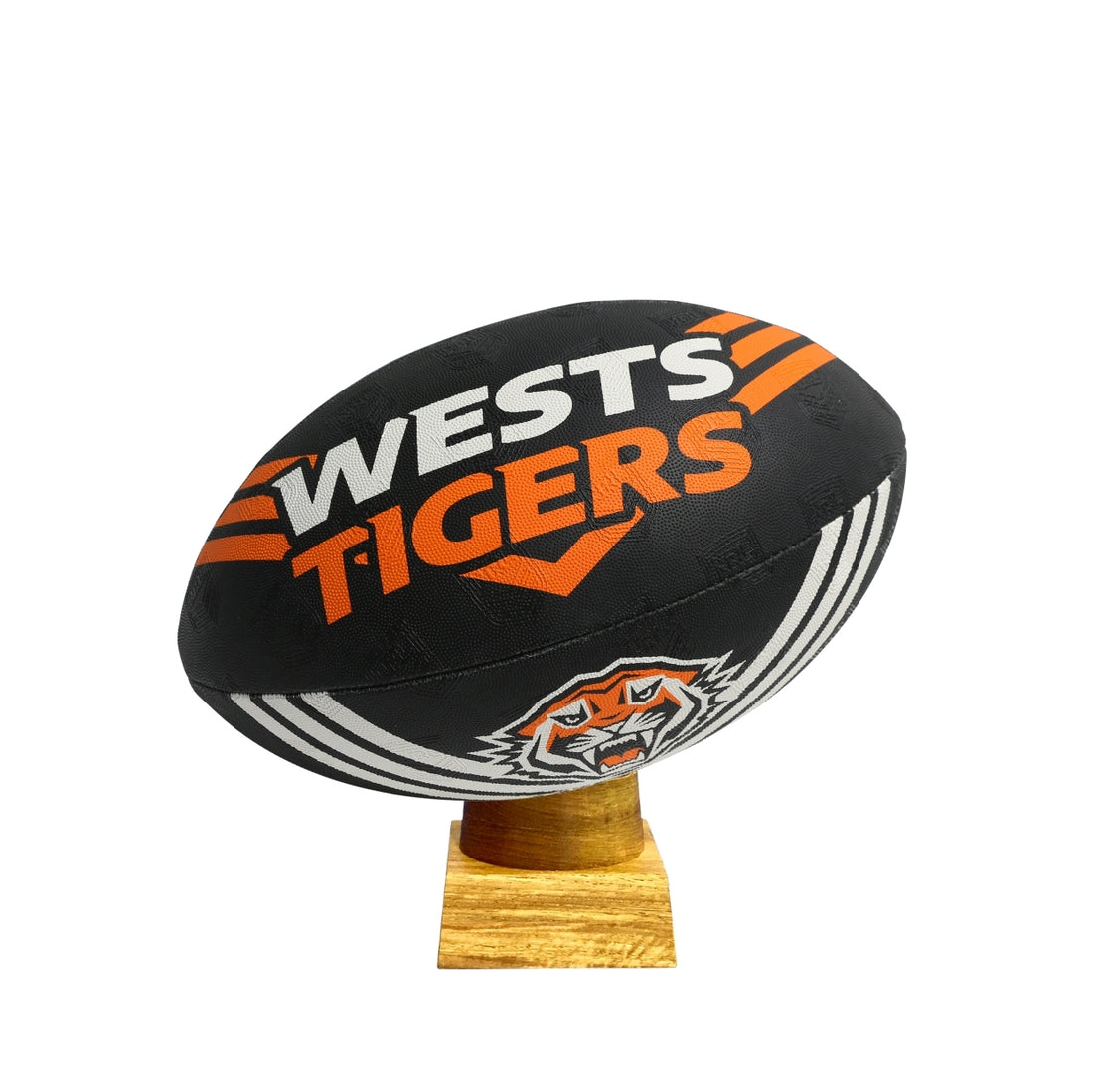 Wests Tigers Football Urn for Ashes with personalised timber display stand